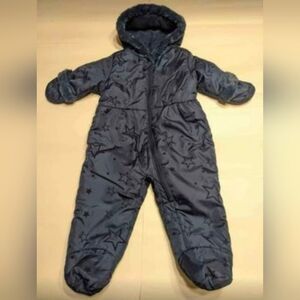 Rothschild & Co. Infant Boys Blue Hooded Quilted Star Footed Overalls. 12 Months